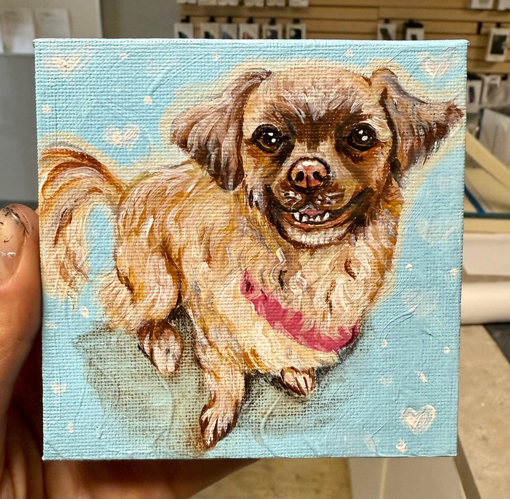 Hand painted CUSTOM PET PORTRAITS 4x4" free mini easel