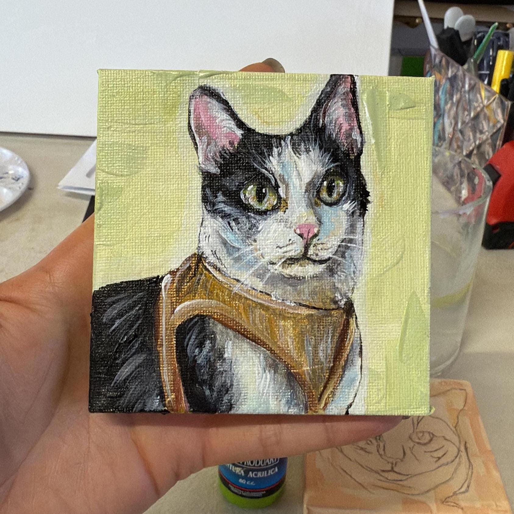 Hand painted CUSTOM PET PORTRAITS 4x4" free mini easel