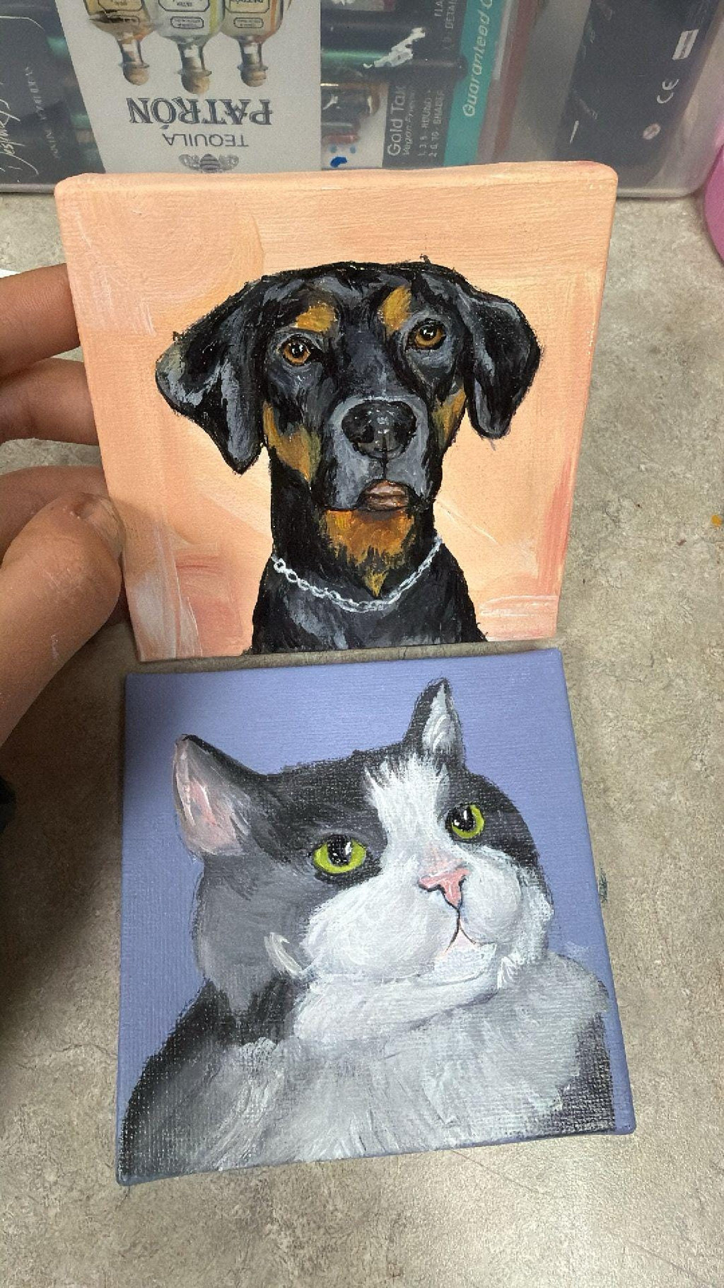 Hand painted CUSTOM PET PORTRAITS 4x4" free mini easel