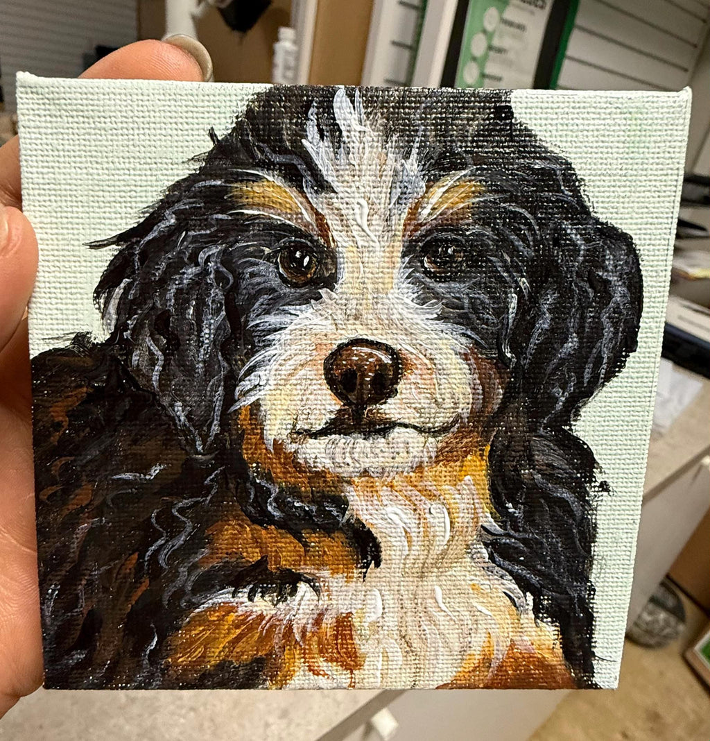 Hand painted CUSTOM PET PORTRAITS 4x4" free mini easel