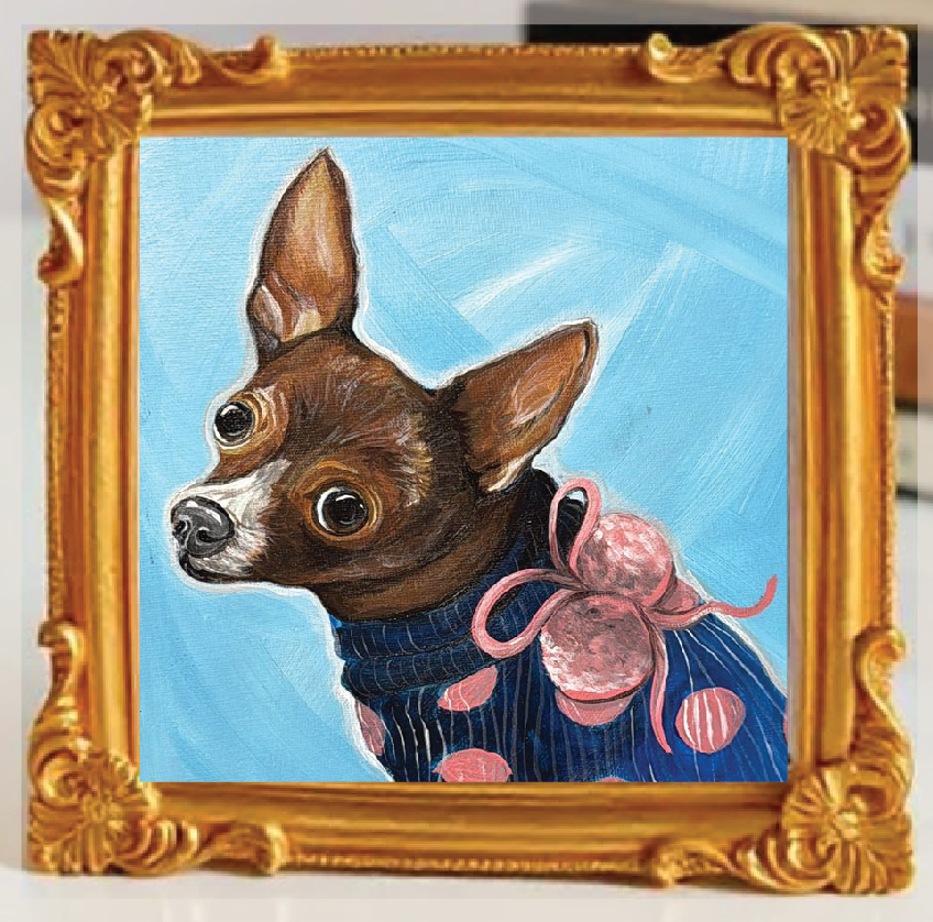Hand painted Custom Pet Portrait 4x4" free mini easel